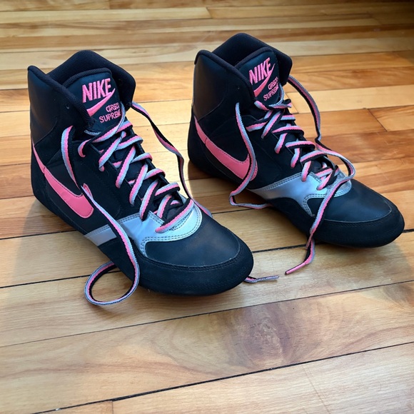 Rare Nike Greco Supreme Wrestling Shoes - Womens 8 - High Top Black Pink Silver - Picture 3 of 12